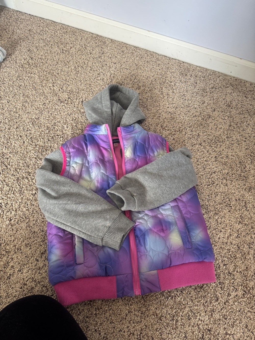 Andy and Evan Girls' Purple Ombre Quilted Jacket with Grey Hoodie Sleeves